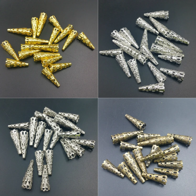 100pcs / lot 23 x7mm Bead Caps  Hollow Out Flower Bugle Filigree Bead End Cap Cone Jewelry Making Components finde