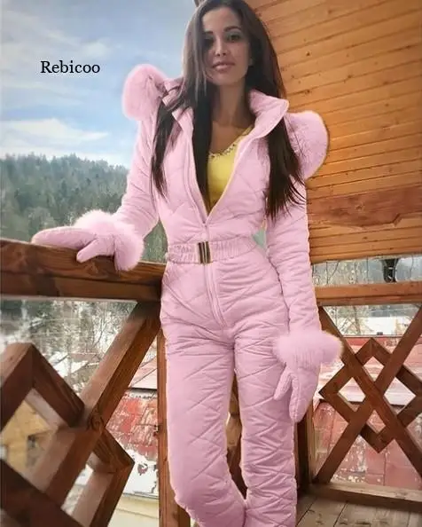 Uma peça terno de esqui das mulheres jaquetas de inverno com capuz parka macacão feminino bodysuit faixas macacões com zíper macacão de treino