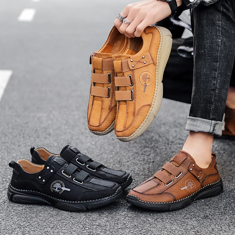 Men Handmade Casual Shoes Fashion Mens Zapatillas Hombre Leather Breathable Slip on Retro Driving Shoes Men Sneakers Plus Size