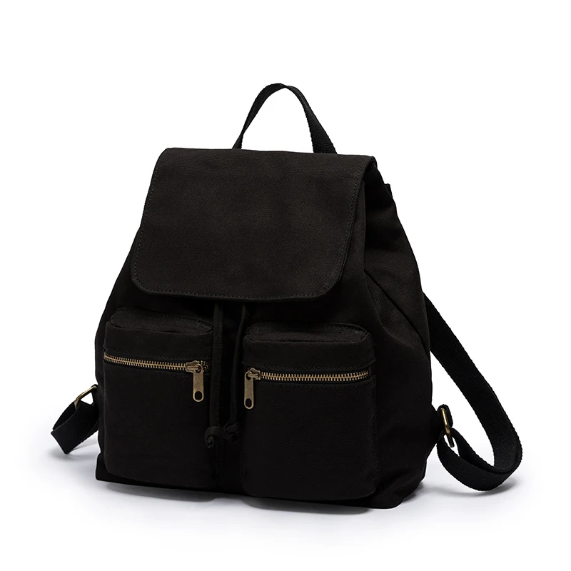 Pure color casual canvas bag backpack Korean style drawstring college backpack