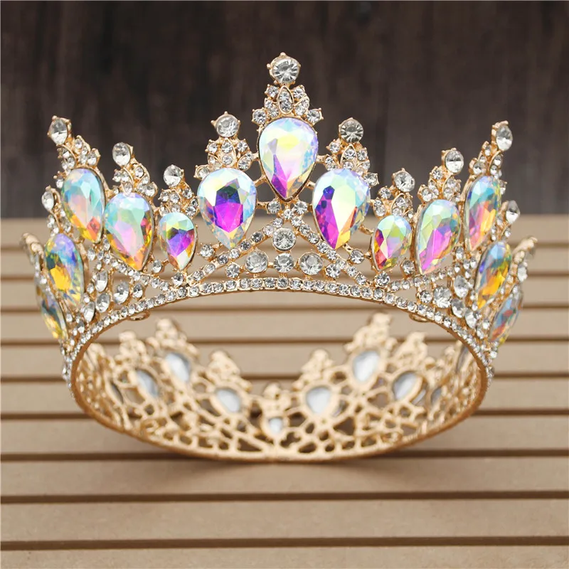 Multicolour Crystal Wedding Crown Royal Queen King Bridal Tiaras and Crowns Prom Pageant Head Ornaments Hair Jewelry Accessories