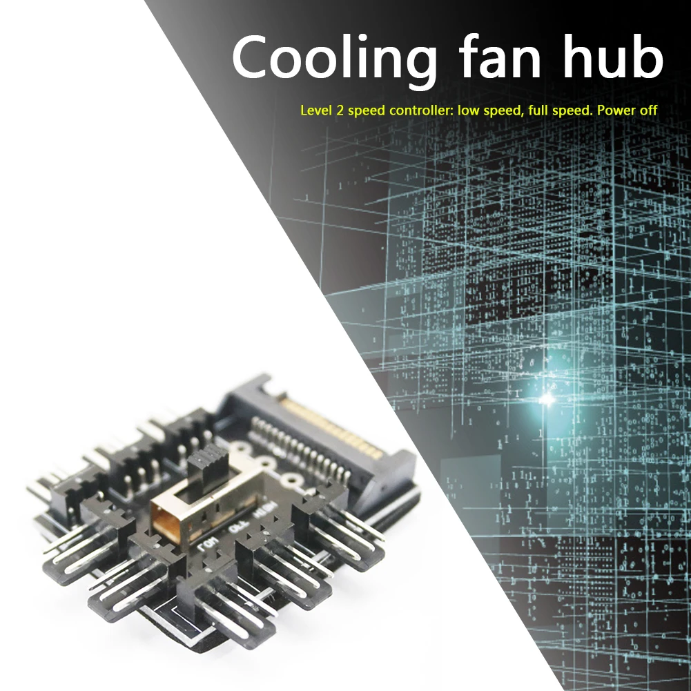 Cooler Cooling Fan Hub PC SATA 1 to 8 3Pin 12V Splitter Power Socket PCB Adapter 2 Level Speed Controller for Computer