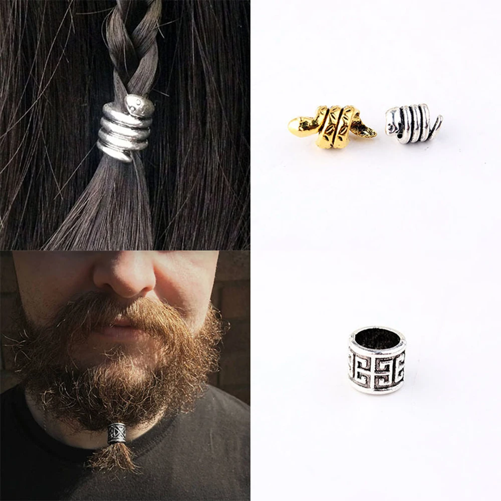 Vikings Runes Beads For Beard Skull Metal Spacer Ornament Tube Rings Decorations DIY Bracelet Accessories Hair Necklace Jewelry