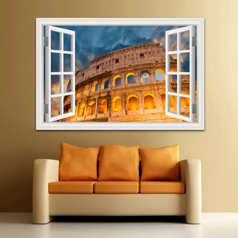3D Window View Wall Sticker, City Landscape Vinyl Decal, Window Wallpaper Peel and Stick, Home Decor, Living Room Picture