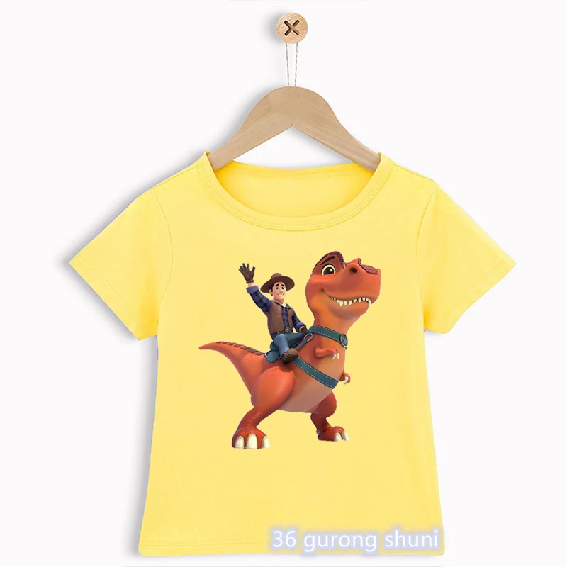 T-Shirt For Boys Funny Dino Ranch Cartoon Print Children'S Tshirt Summer Boys Clothes Yellow Short-Sleeved Shirt Toddler T Shirt