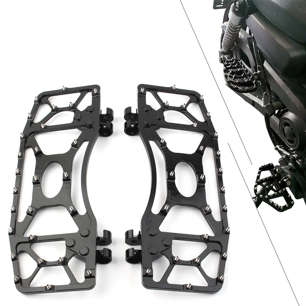 

1Pair MX Style Motorcycle Wide Foot Pegs Floorboard Floor Board For Harley Touring Electra Road Glide Dyna FLD Black Aluminum