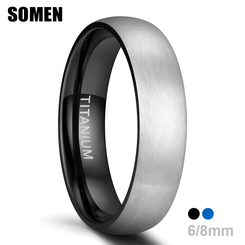 Somen-Bague de Fiançailles en Titane pour Homme et Femme, Finition Noire/Bleue à l\'Intérieur, Classique, Bijoux Unisexes, Bandes de Mariage, 256