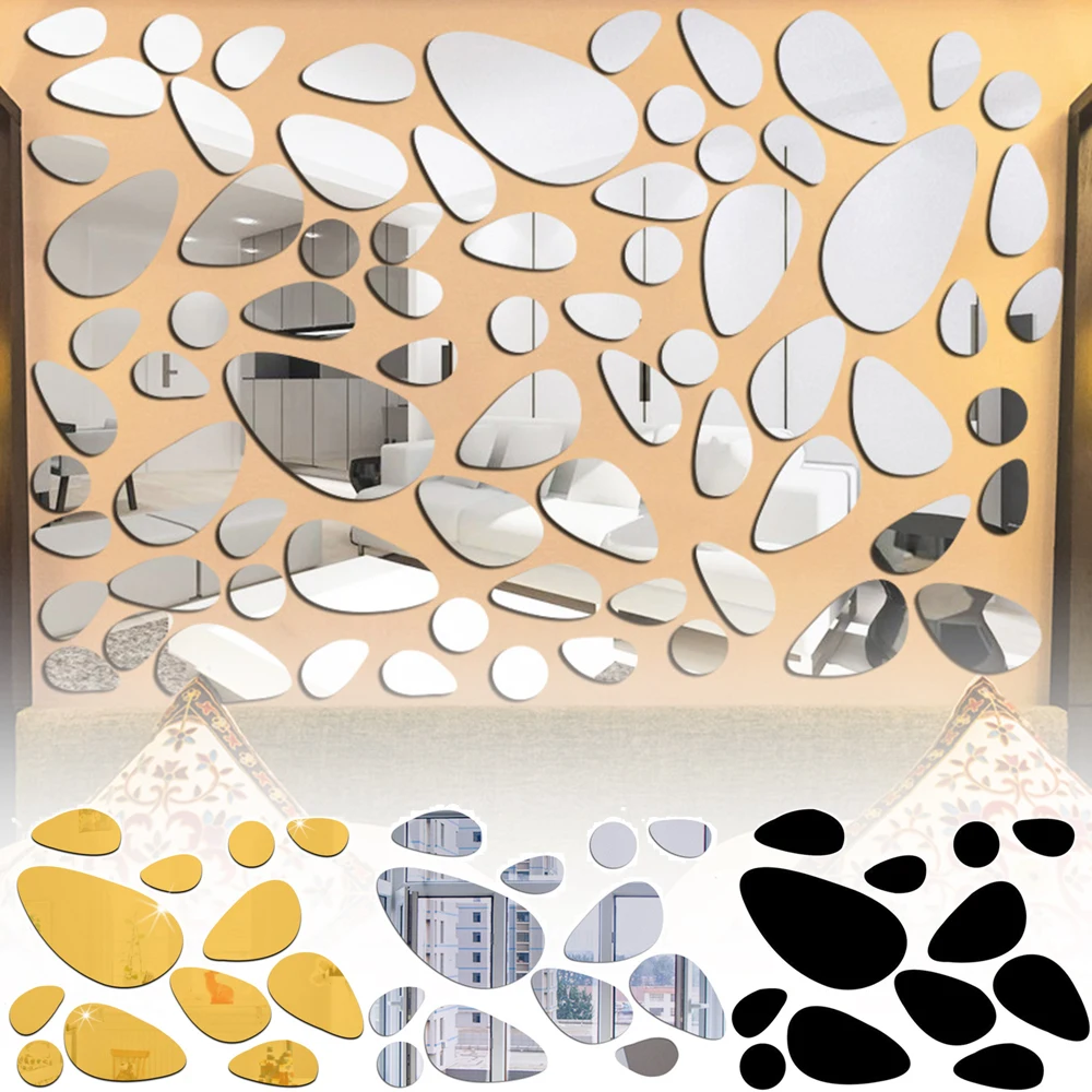 12PCS 3D Pebble Decals Mirror Surface Wall Stickers Modern Style  Self-adhesive Vinyl Mural Art Removable Sticker Home Decor