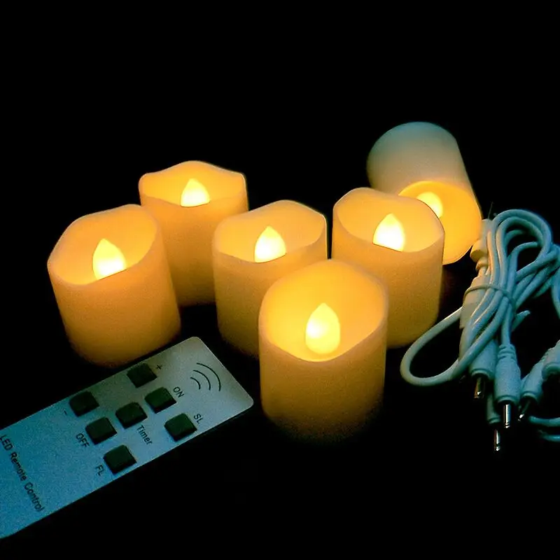 6pcs Usb Rechargeable Votive LED TeaLight Remote controlled Flameless Flickering Candle Lamp Christmas table Lighting Decoration