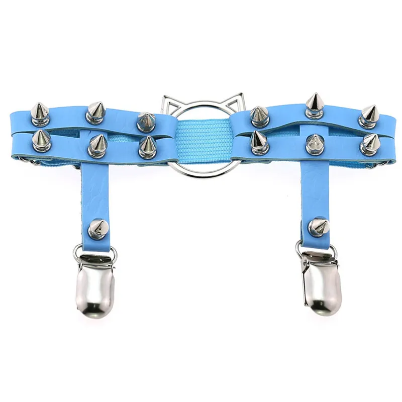 إمرأة مثير الشرير مطاطا تسخير القط الساق سلسلة الرباط أحزمة تأثيري سبايك مطاطا الفخذ الدائري الرباط مجوهرات للجسم Harajuku برشام