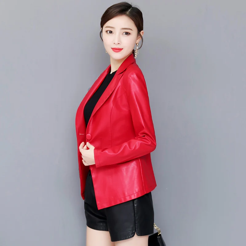 Hot 2023 Spring New Genuine Leather Jacket Female Short Korean Slim Suit Collar Sheepskin Blazer Coat Women Small Overcoat Trend