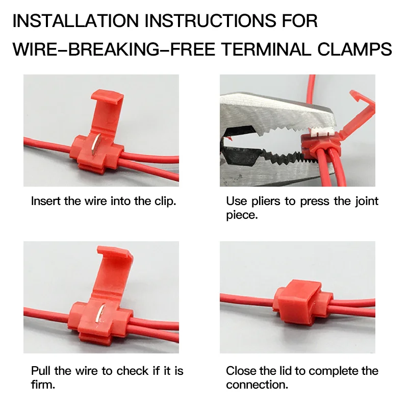 Conector de cabo elétrico rápido tipo t, 60 peças, sem estriamento, trava de pressão, terminais de fio, conector de crimpagem