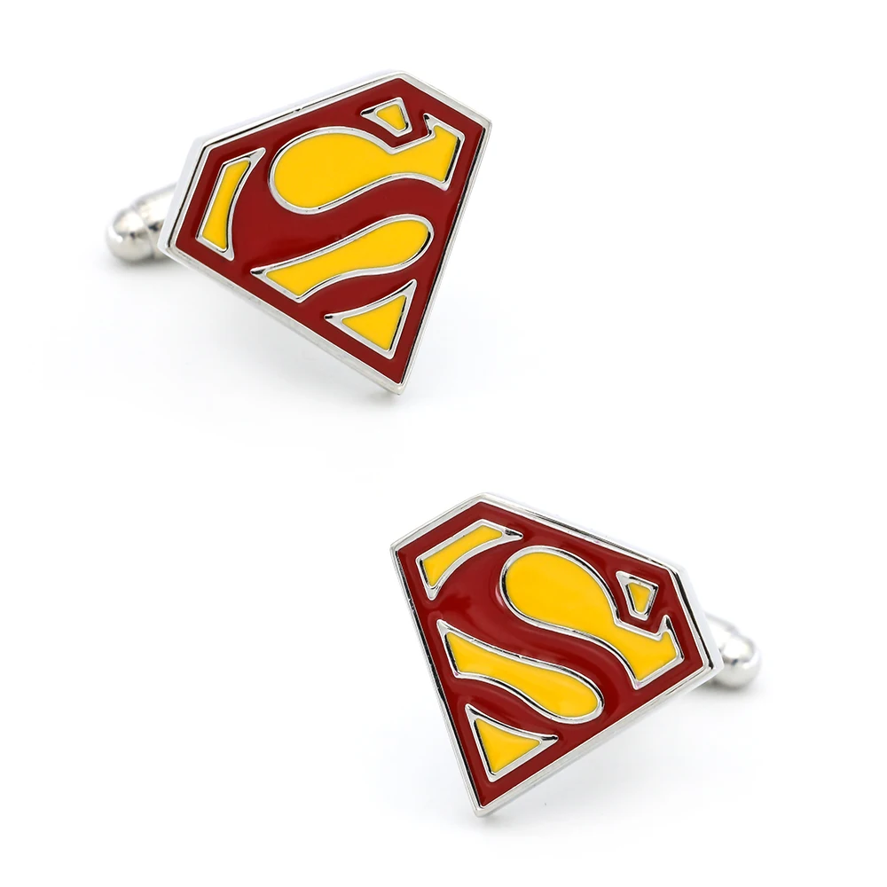 Men's Super Man Cuff Links Red Color Quality Brass Material Movie Design Cufflinks Wholesale & Retail