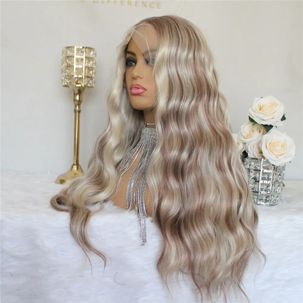 Ombre Blonde 13x4 Lace Front Synthetic Wig Body Wave Lace Front Wig Highlight Blonde Wig 22inch Pre plucked