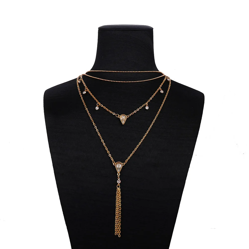 YC-UPGO Boho Crystal Water Droplets Long Multi Layer Necklaces For Women Bead Choker Necklace Statement Jewelry Wholesale