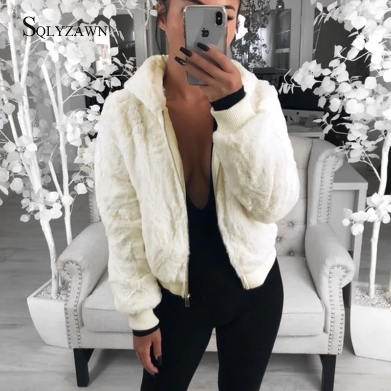 Winter Women Warm Faux Fur Hooded Teddy Bomber Jacket Korean Red Black Fashion Fluffy Coat Ladies Furry Clothes Plus Size 3XL