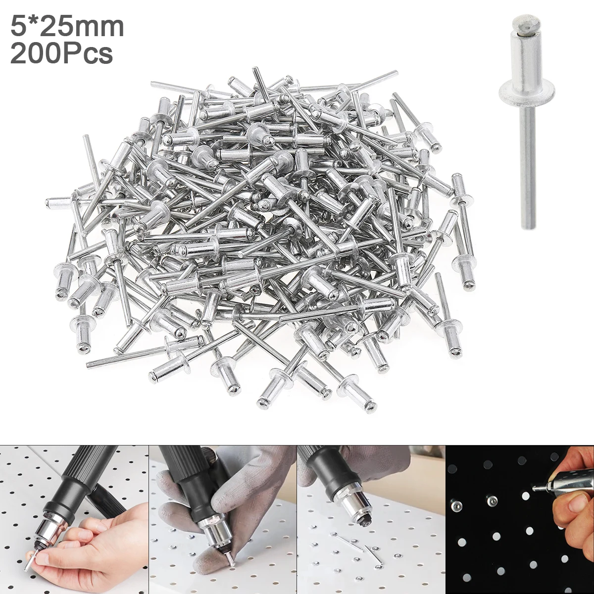 

200pcs M5x10mm Rivet Gun Core Pulling Riveting Break Mandrel Nail with Mushroom Head Polished Chrome for Furniture Car Aircraft