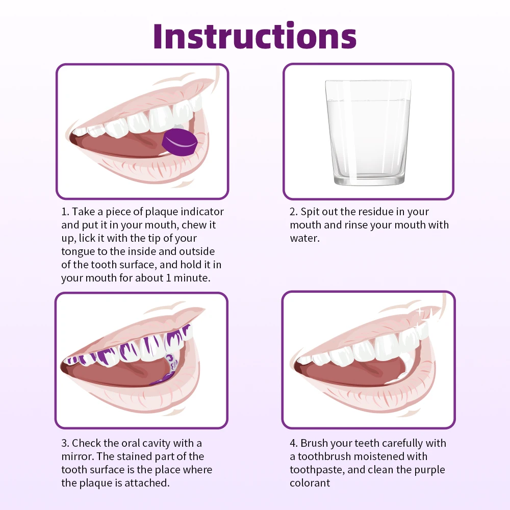 Y-kelin-Pastillas de placa de identificación Dental, agente de detección púrpura para cepillar los dientes de adultos Y niños, nuevo paquete, 12 Pestañas/1 paquete