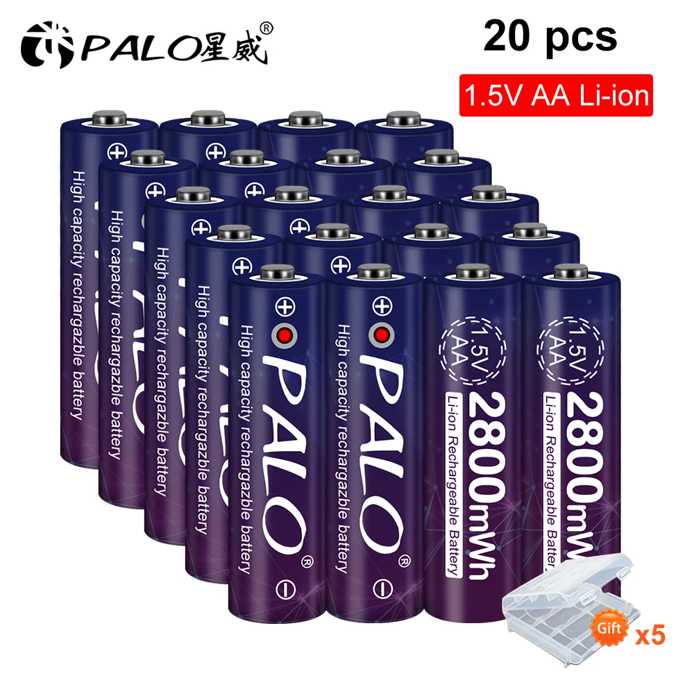 

20Pcs AA Battery 1.5v 2A 2800mWh Rechargeable AA Batteries for Toys Camera Calculator Mp3 Player ect