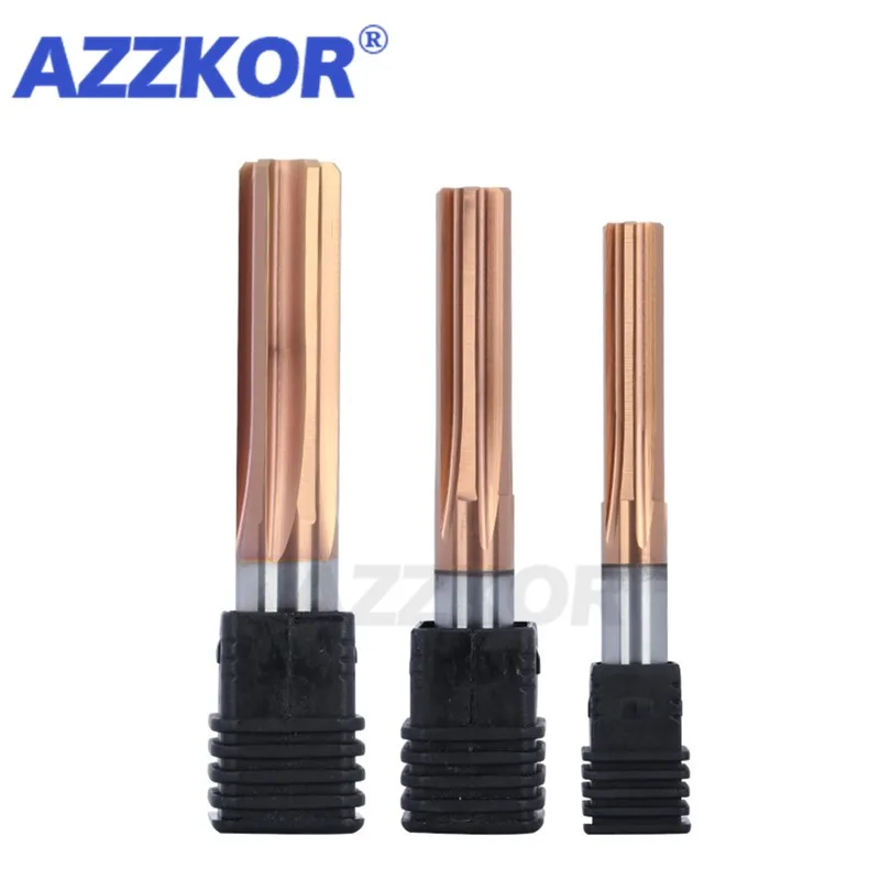 AZZKOR Carbide Machine Reamer Coated Spiral Flutes H7 Straight Precision Chucking Hardened Steel 6 Flutes For Metal HRC65