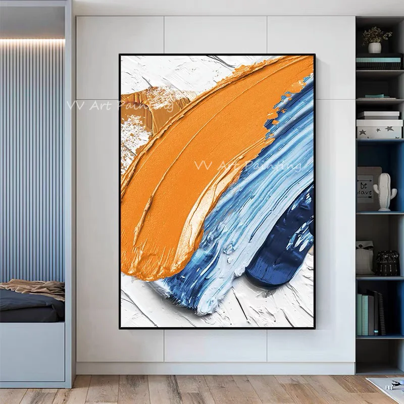 large size knife orange blue landscape Oil Painting Modern Simple Abstract Wall Art Canvas Living Room Decoration