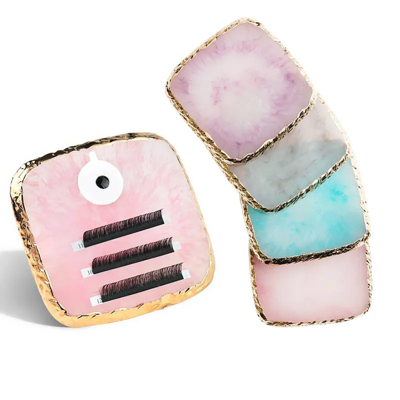 Paleta do zdobienia paznokci z żywicy i agatu, losowe kolory, klej do przedłużania rzęs, mieszanie farb, kwadratowa, okrągła, w kształcie liścia, płyta do samodzielnego wykonania, półka do manicure.