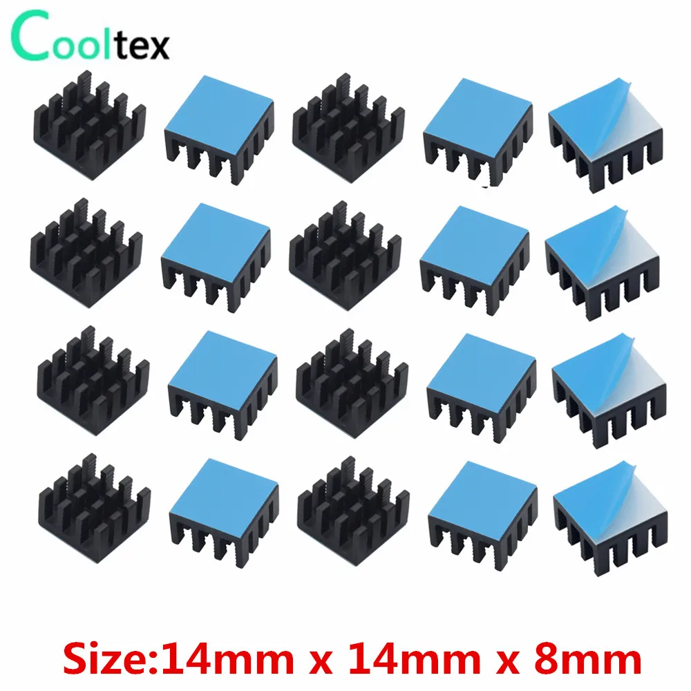 

30pcs14x14x8mm Black Aluminum Heatsink heat sink Radiator for Electronic Chip IC MOS Raspberry pi With Thermal Conductive Tape