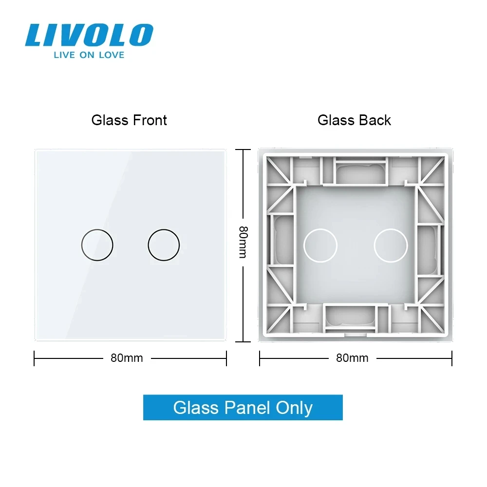 Livolo Luxury White Pearl Crystal Glass, EU standard, Single Glass Panel For 2 Gang  Wall Touch Switch,VL-C7-C2-11 (7 Colors)