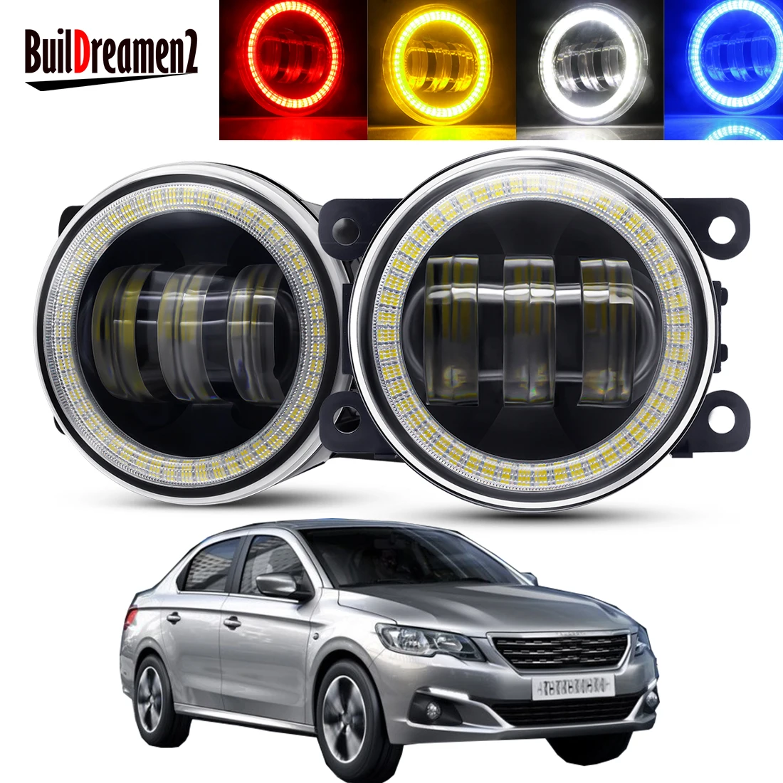 

2 X Car Angel Eye Fog Light Assembly LED Lens DRL Fog Driving Lamp 30W 12V For Peugeot 301 2012 2013 2014 2015 2016 2017 2018