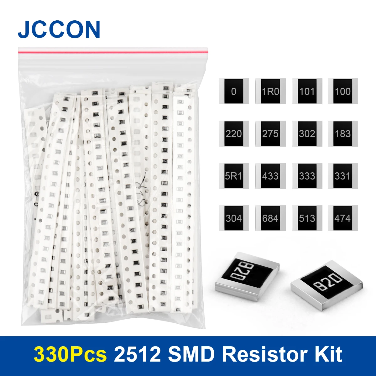 

330Pcs 2512 SMD Resistor Assorted Kit 1ohm-1M ohm 33Values x 10Pcs=330Pcs Sample Kit Chip Fixed Resistor DIY