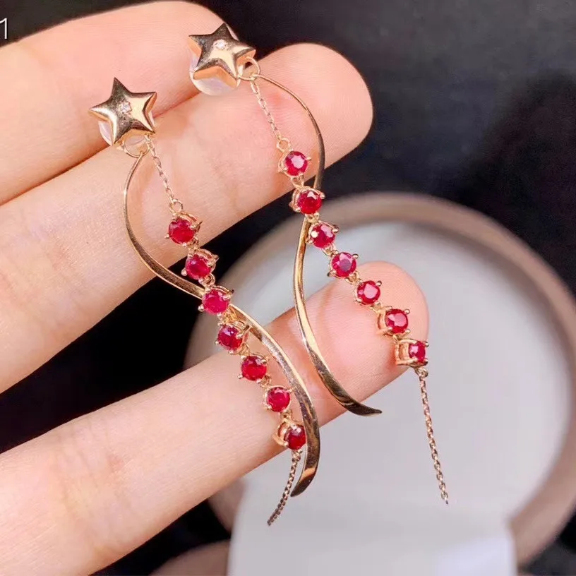 KJJEAXCMY Fine Jewelry 18K gold inlaid natural gemstone Gem ruby female new Girl Woman earrings Eardrop support test hot selling