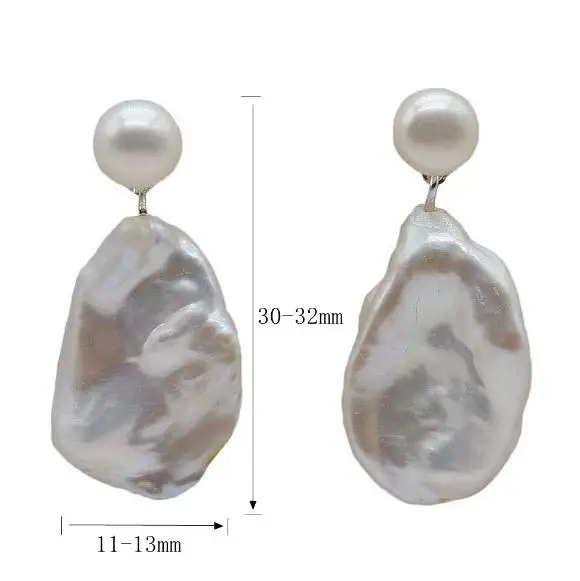 Favorite Pearl Fine Earrings White Freshwater Pearls Baroque Style Hanging Type Handwork 925 Silver Jewelry Women Pearl Earrings