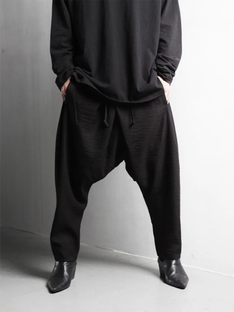 Men's Hanging Crotch Pants New Casual Pleated Wrapped Pants Men's Elastic Waist Large Size To Resist Pants 