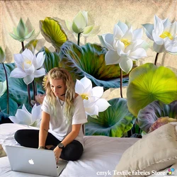 Lotus Lotus Leaf Indian Tapestries Lotus Scenery Background Cloth Bedroom Bedside Wall Hanging Art Tapestry Curtain Large Size