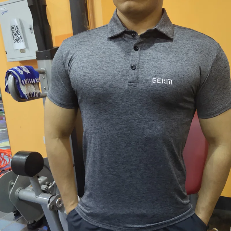 Compression Sports Muscle Fitness Korean Casual Fashion Men's Breathable Slim Short-Sleeved Mercerized Cotton Workout Polo Shirt