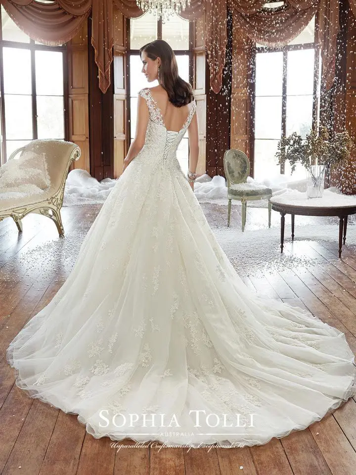 Vestido de noiva 2018 Unique Long Sheer Neck Cap Sleeve Chapel Train Applique Bridal Gown Casamento mother of the bride dresses