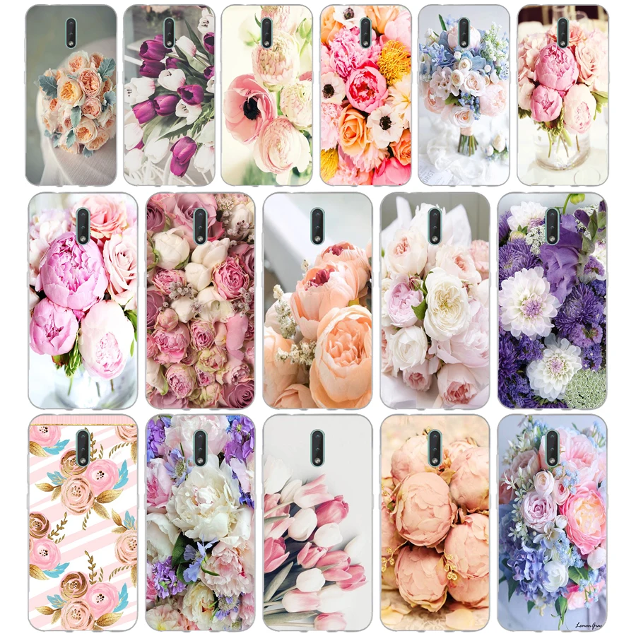 116FG Drawn Peony Delicate Flower gift Soft Silicone Tpu Cover phone Case for Nokia 2.1 2.3 3 3.1 4.2 5 5.1 Plus 7.2 6 8