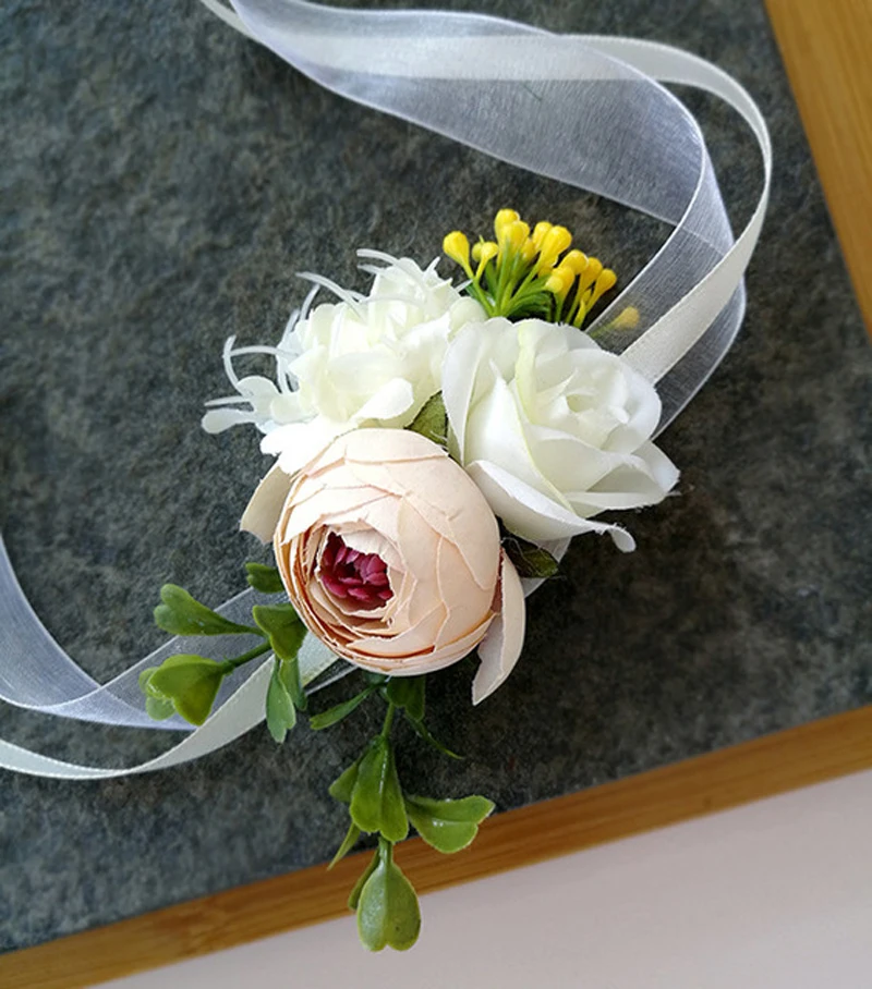 Flores de boda hechas a mano para novio, Boutonniere o novia, dama de honor, ramillete de flores artificiales de seda europea, 1 pieza