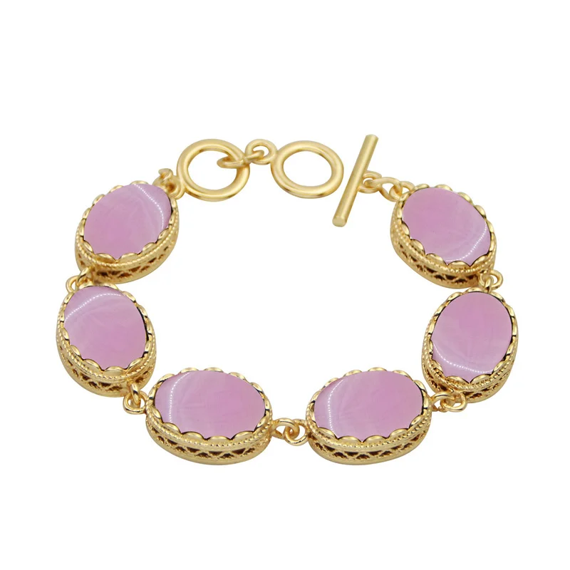 

4 Colors Synthetic Opal Bracelet For Women Gold Color Fashion Pink White Blue Stone Fashion Women Bangle