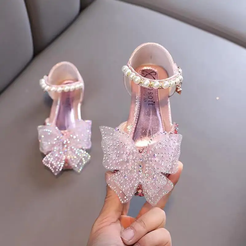 

New Girls Sequin Sandals Summer Children Princess Casual Single Shoes Kids Butterfly Fashion Non-Slip Wedding Shoes