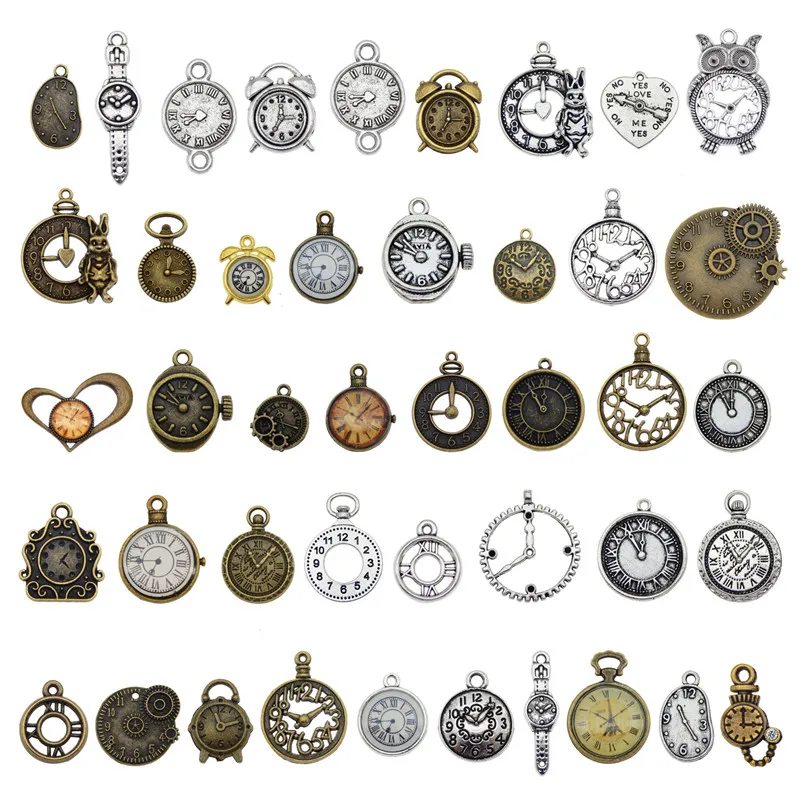 10PCS Mixed Clock Watch Face Charms Zinc Alloy Necklace Pendant Findings Jewelry Making Steampunk Accessory