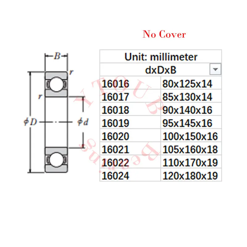 YTOUB-rodamiento de acero cromado, rodamiento de bolas de ranura profunda de sección delgada, 16016, 16017, 16018, 16019, 16020, 16021, 16022, 16024