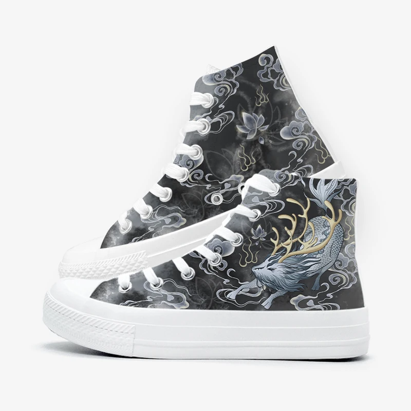 Amy and Michael Original Design Customized Kirin Hand Painted Shoes for Women Unisex Students Fashion High Top Canvas Sneakers