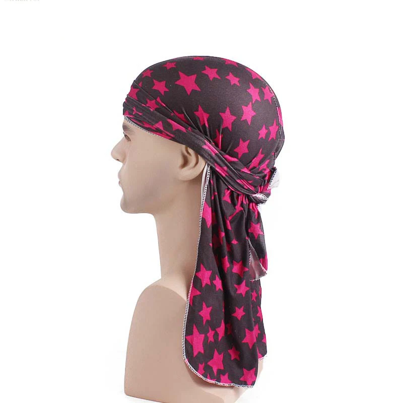 New Unisex Silky Durags Men Hiphop Du-rag Bandana Pirate Cap Du Doo Rag Street Turban Headwear Long Tail Women Print Head Wrap