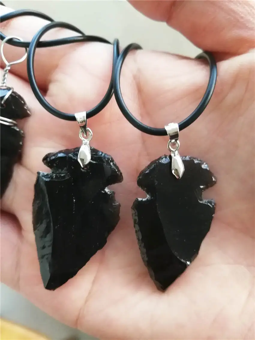 Arrow Necklace Natural obsidian crystal pendant transfer talisman pendant female arrow necklace with pendant