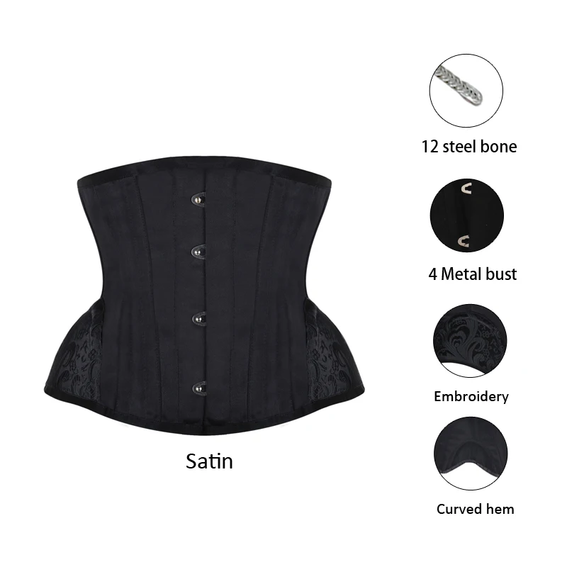 BurVogue Steampunk Lace Up Corset Slimming Body Shaper Women Gothic Embroidery Waist Trainer Short Underbust Waist Cincher