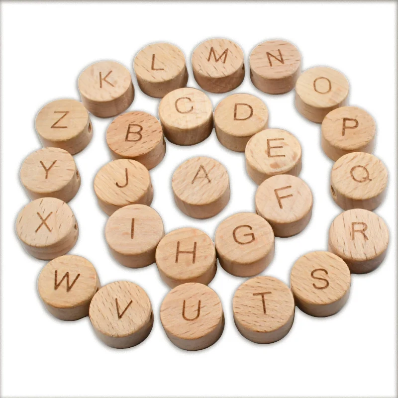 100pcs/Lot Natural Wood Beads Round Letter 15mm Alphabet Beads For Jewellery Making Supplies Diy Bracelet Necklace Accessories