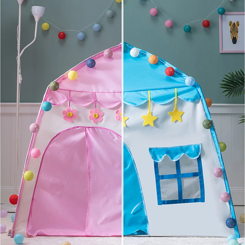 Portable Children Tent Toy Indoor Outdoor Garden Folding Small House Pretend Play Toy Tents Playhouse for Girl Gift 5M Star Lamp