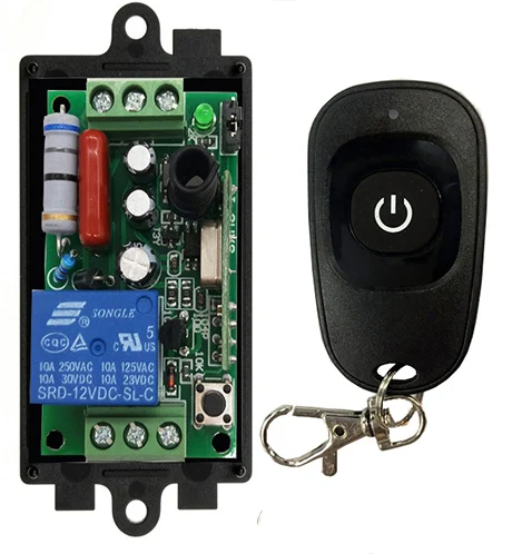 AC 220 V 1CH 1 CH Wireless RF Remote Control Light Switch 10A Relay Output Radio Receiver Module+one-button black Transmitter