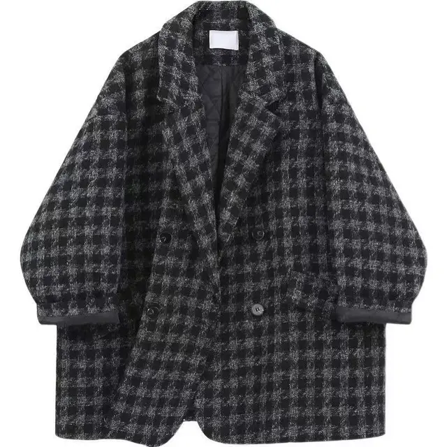Blazer Women 2022 Winter Houndstooth zagęścić Casual płaszcz w kratę ponadgabarytowe zimowe ubrania damskie długi rękaw kurtka damska jesień